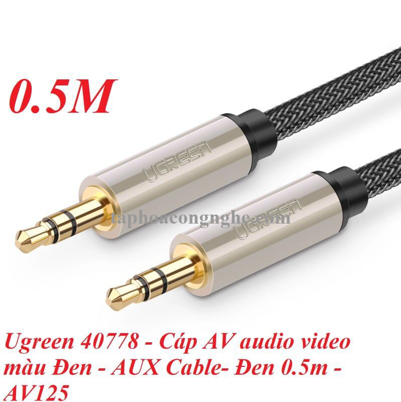 Ugreen 40778 0.5M màu Đen Cáp âm thanh 2 đầu 3.5mm dương đầu bọc kim loại cao cấp AV125 30040778